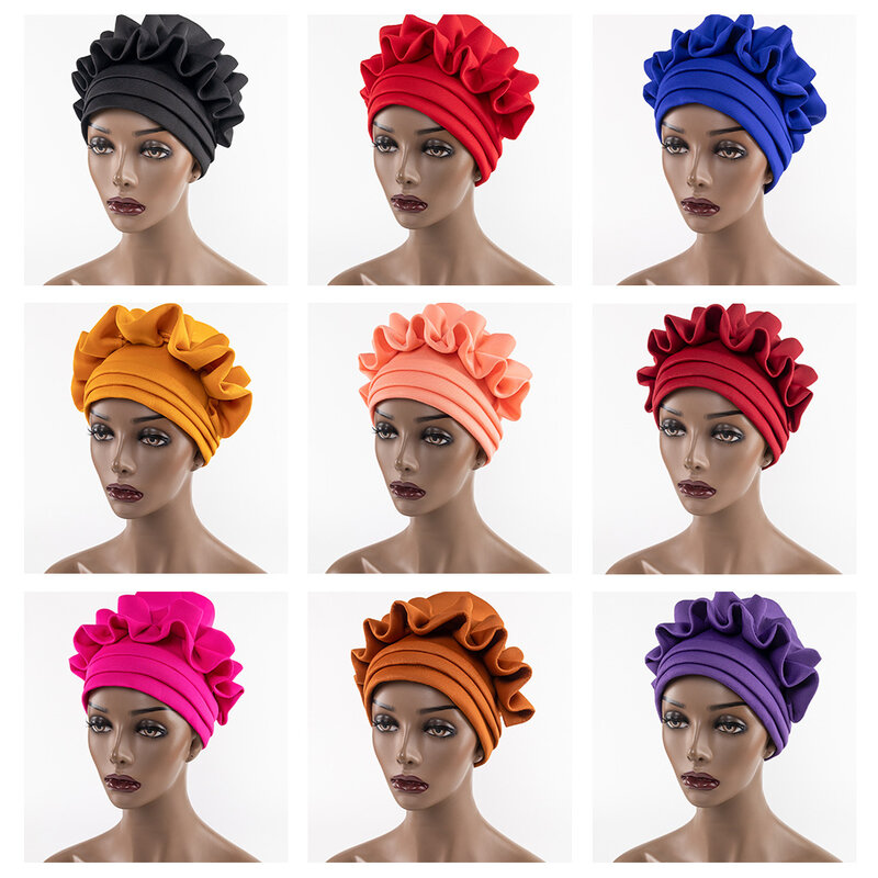 2023 gaya modis wanita Afrika warna Solid Heatie Afrika ikat kepala topi Afrika topi wanita