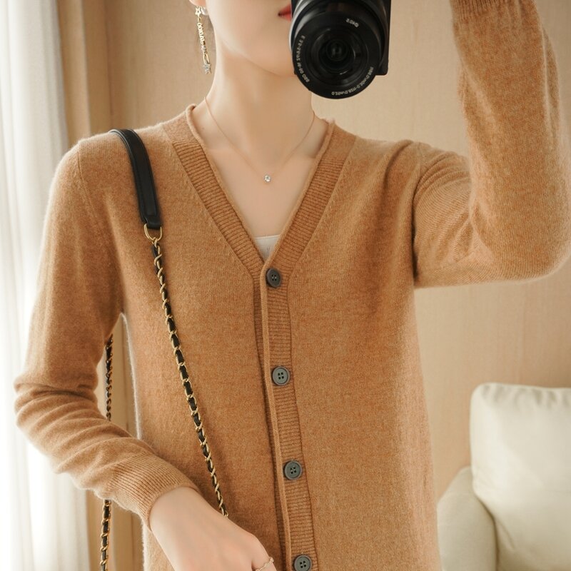 Cárdigan de punto para mujer, suéter con cuello en V, versión coreana nuevo abrigo, Top de lana suelto Simple, camisa fina que combina con todo, protector solar