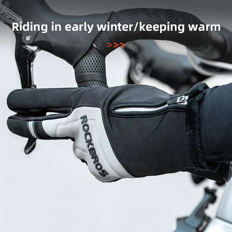 ROCKBROS Winter Warm Gloves Touch screen Cycling Gloves Full Finger MTB Bike Gloves Non Slip Silicone Palm Thermal Ski Gloves
