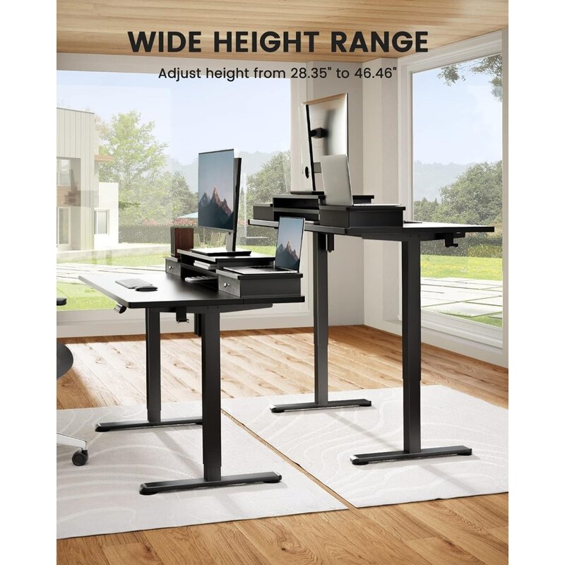 ErGear-Mesa Elétrica Permanente com gavetas duplas, altura ajustável, Sente-se Stand Up Desk, Casa e Escritório Desk, 48x24 in