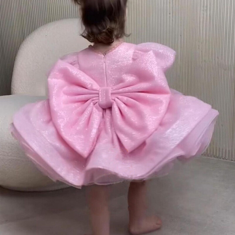 Luxurious Pink Baby Girls Dresses Organza Puff Infant Girls Birthday Party Gown Christmas New Year Dress Gift