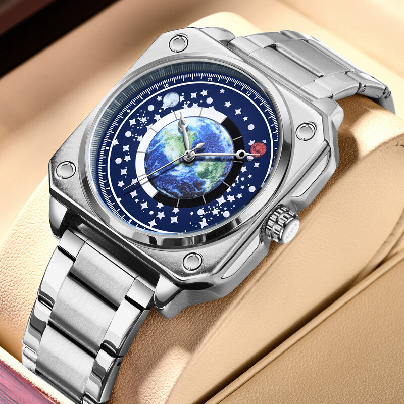 Lige kreative Herren uhren quadratische Mode Quarz Armbanduhr Monds terne leuchtende Uhr für Männer männliche Uhr reloj hombre Box