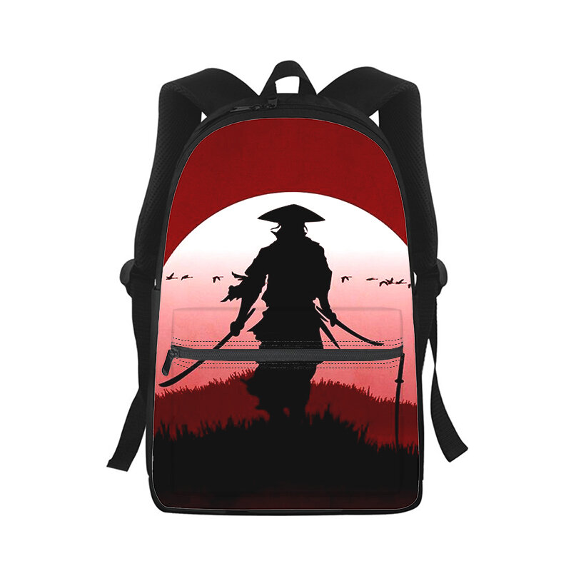 Mochila de impressão 3D Samurai para homens e mulheres, bolsa escolar estudantil, bolsa para laptop, bolsa de ombro para crianças