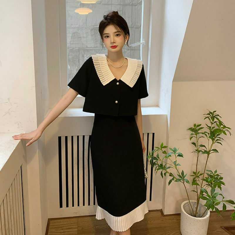 Summer Oversized Slimming French Style Temperament Small Fragrance Commuting Short Sleeved Jacket Half Skirt Two Piece Set