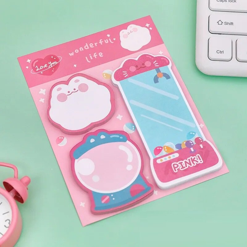 Cute Cartoon Sticky Notes, Mini Kawaii Rabbit Bear Memo Pad, Etiqueta auto-adesiva da mensagem, Artigos de papelaria para escritório e escola