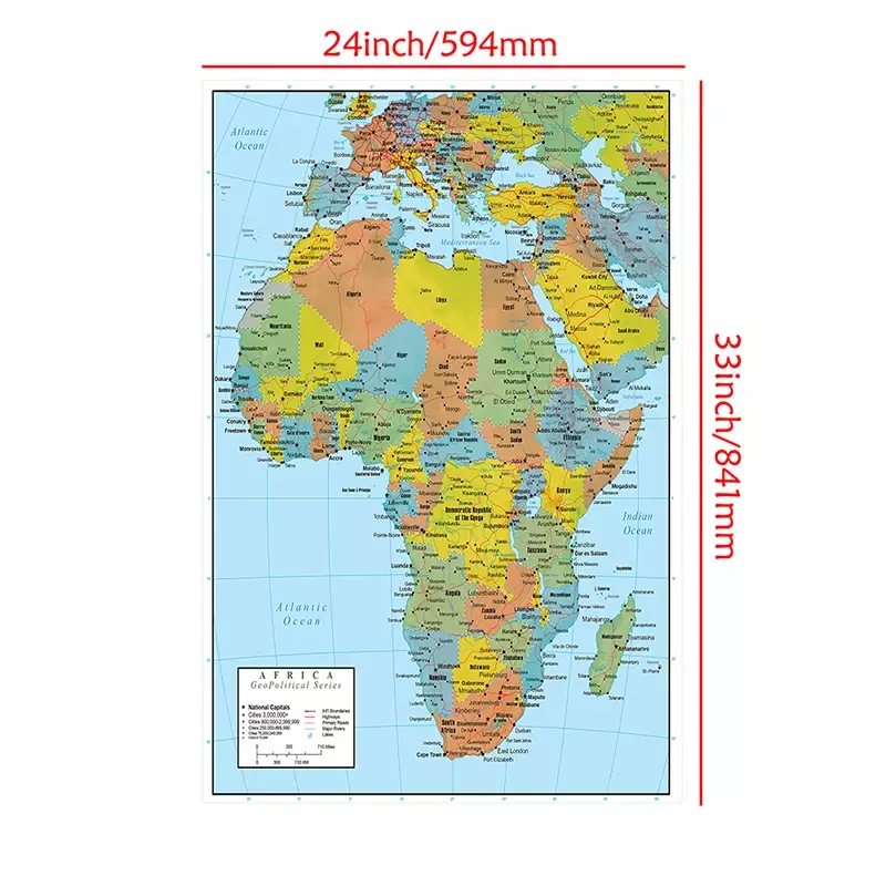59*84cm The Africa Political Map Unframed Prints and Poster Non-woven Canvas Painting Home Room Decor School Supplies