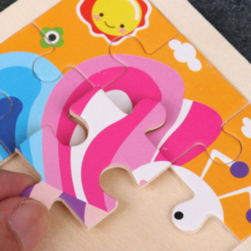 9 Buah Mainan Anak Kayu Montessori 3D Mainan Pembelajaran Puzzle Transportasi Dinosaurus Kartun Bahan Pendidikan Anak