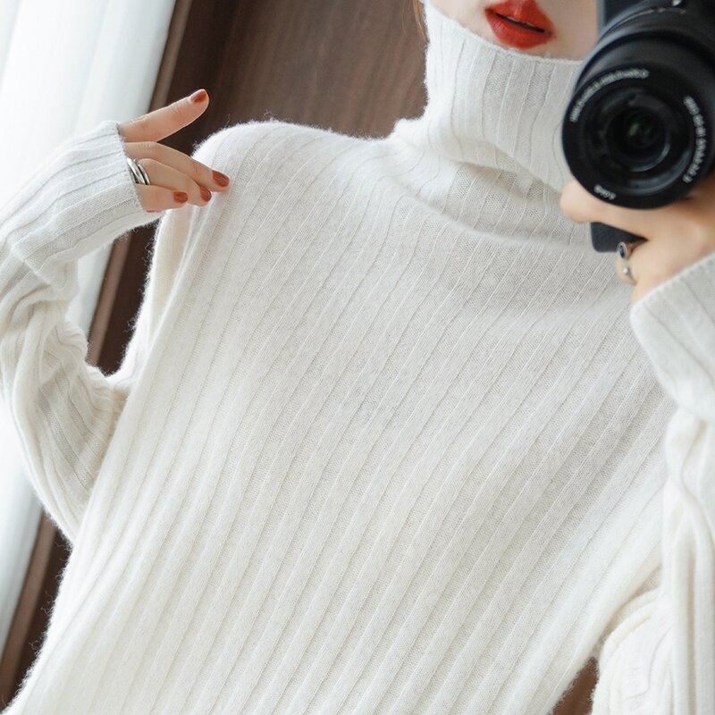 Czysty wełniany sweter damski stos szyi opuszczane ramiona Pit Bar dzianina jesienno-zimowy sweter Casual Underlay solidne kaszmir sweter
