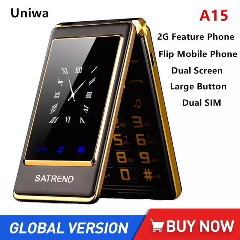 UNIWA-Dual SIM Flip Phone, Big Button, Dual Standby Cellphone, Old Man, Russo, Árabe, Hebraico Teclado, 2G Flip, A15 Feature Phone