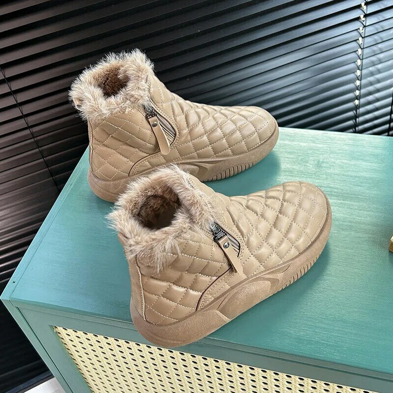 Botas Mujer 여성용 플랫폼 스노우 부츠, 따뜻한 코튼 신발, 플러시 앵클 부츠, 레트로 숏 부츠, 2023 겨울 신상