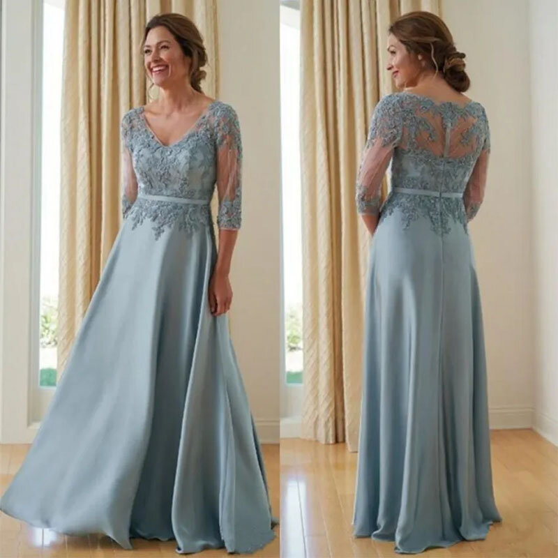 Elegant V-neck Half sleeves Mother Of The Bride Dresses for Weddings Appliques Mother Of Bride Dress Women Evening Prom Gown