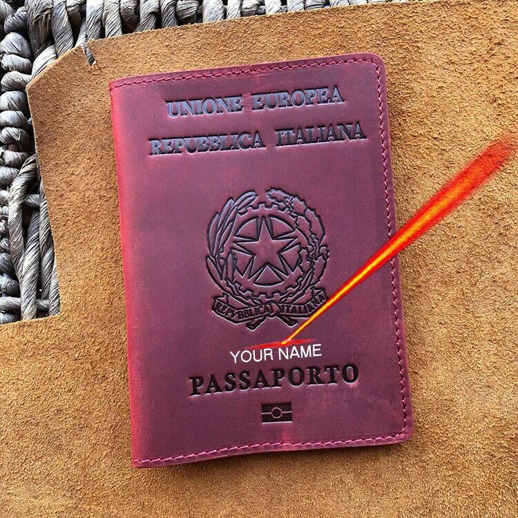 Genuine Leather Personalized Italian Passport Cover with Name Business Unisex Durable Italian Passport Holder