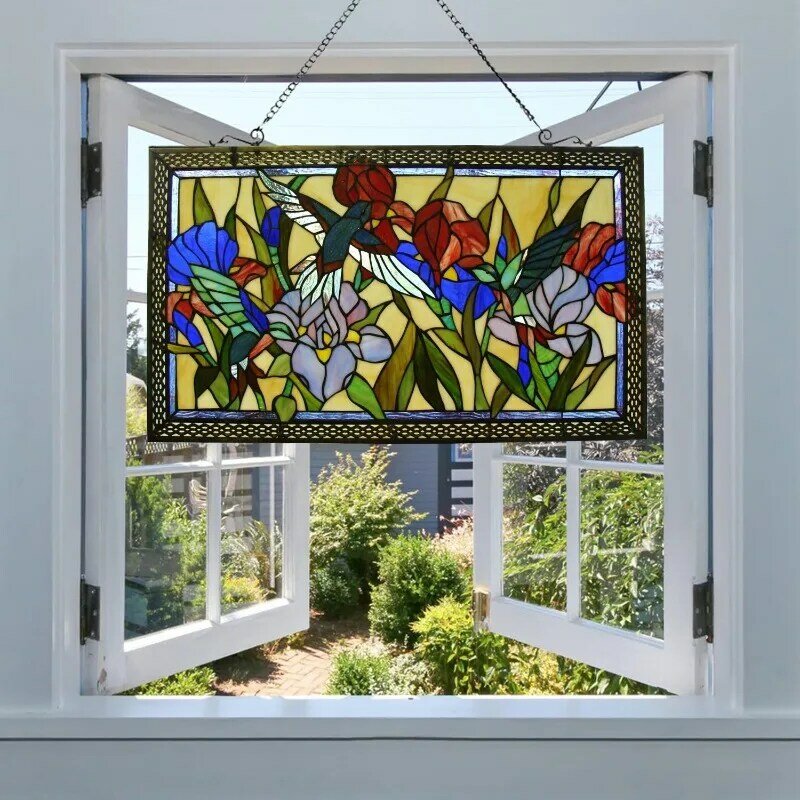 Summen und Blumen Glasmalerei 28 "x 17" Fenster platte, 100% echte Glasmalerei, hand gefertigt 363 Stück, 28x17 Zoll