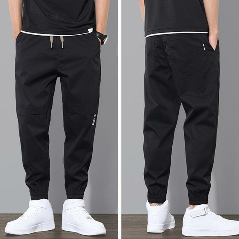 Long Harem Trousers Versatile Men's Cargo Pants with Multiple Pockets Elastic Waist Ankle-banded Design for Gym Outdoor