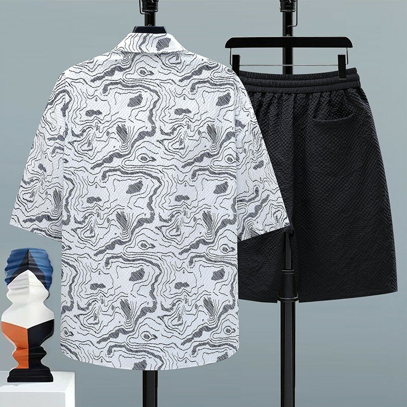 Мужской повседневный комплект из рубашки и шортов, спортивная одежда для улицы, весна-лето 2024
