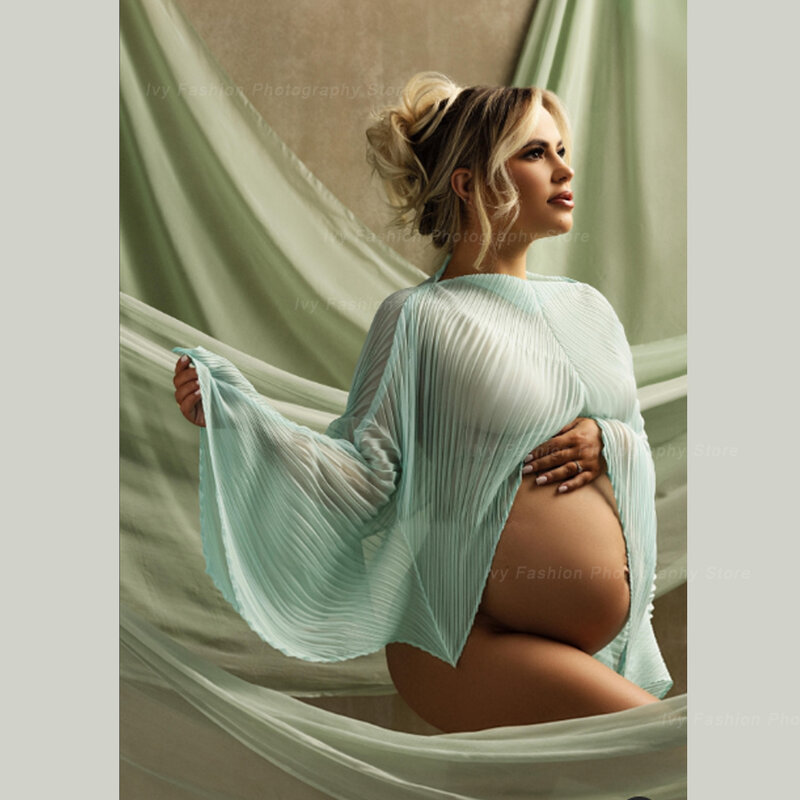 ชุดอุปกรณ์ถ่ายภาพการตั้งครรภ์เซ็กซี่สีขาวใส chiffontulle ปิด gaun bahu terbuka สำหรับถ่ายภาพหญิงตั้งครรภ์