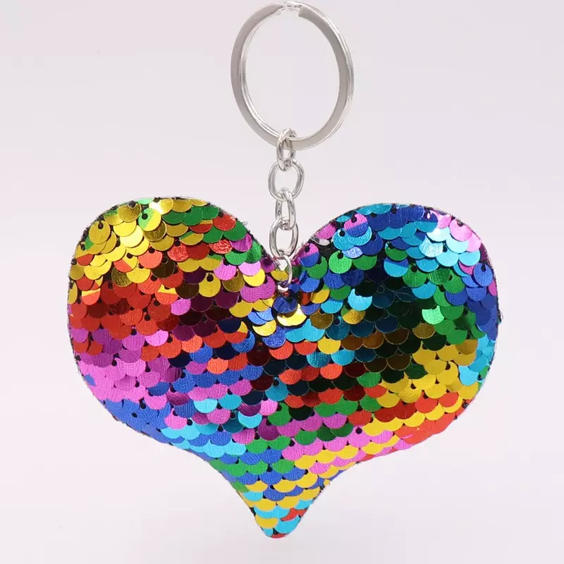 1PCS Cute Heart Keychain Glitter Pompom Sequins Key Ring Gifts for Women Llavero Chaveros Charms Car Bag Accessories Key Chain