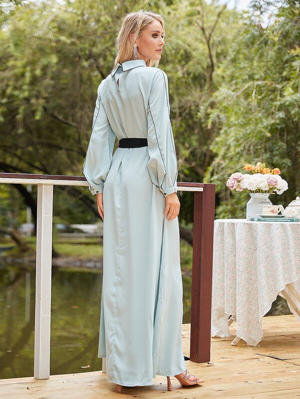 2024 Frühling und Herbst Langarm kleid blau profession elles Abendkleid ein spezielles Kleid mit einer schlanken und hohen Taille