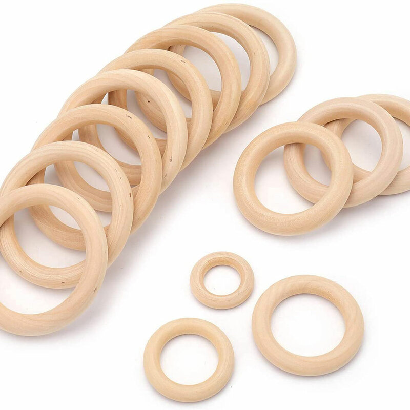 Unfinished Solid Wooden Rings 15-100MM Natural Wood Rings for Macrame DIY Crafts Wood Hoops Ornaments Connectors Jewelry Making