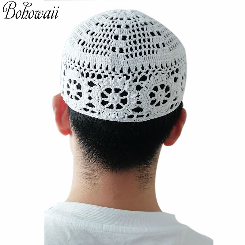 Bohowaii หมวกมุสลิมผู้ชายทำด้วยมือผ้าฝ้ายโครเชต์ Peci ซาอุดิอาระเบียสะดวกสบาย kippa Chapeau Homme musulman