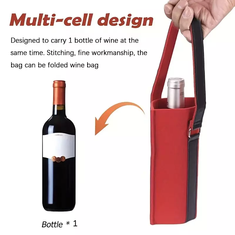 Sacola de garrafa de vinho reutilizável, Feltro Material Bebida Portable Wine Holder, Saco de armazenamento de grande capacidade, 1 slot 2 slot