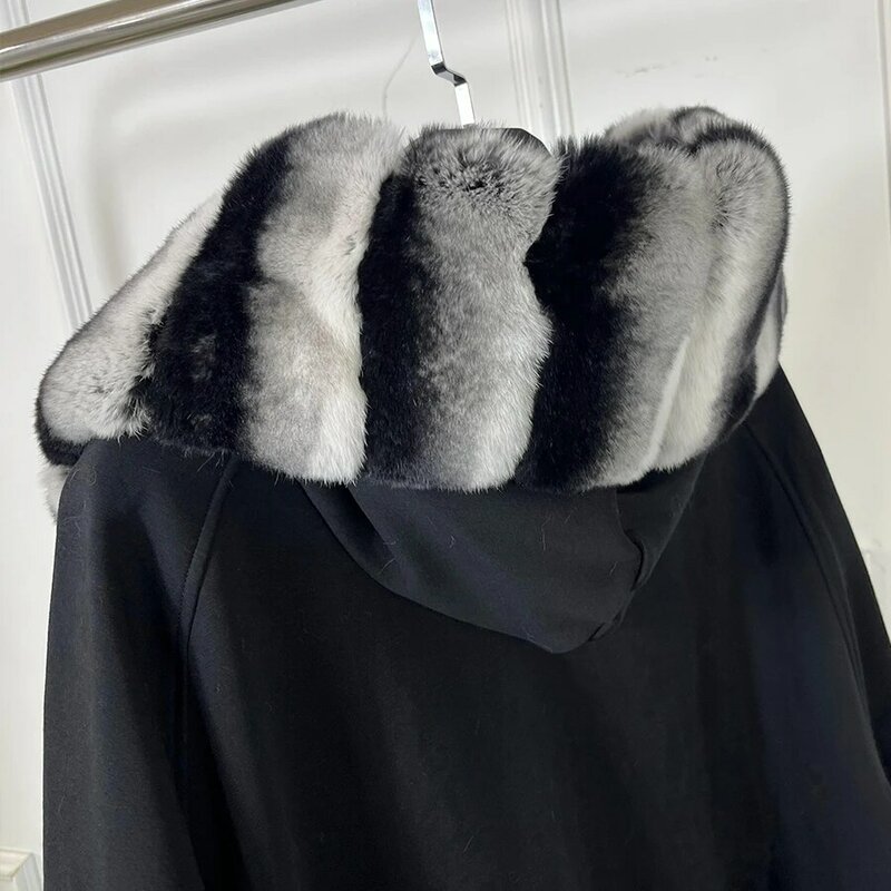 Manteau en fourrure de lapin Rex véritable pour femme, sweat à capuche décontracté, pull en cachemire, veste d'automne et d'hiver, nouveau