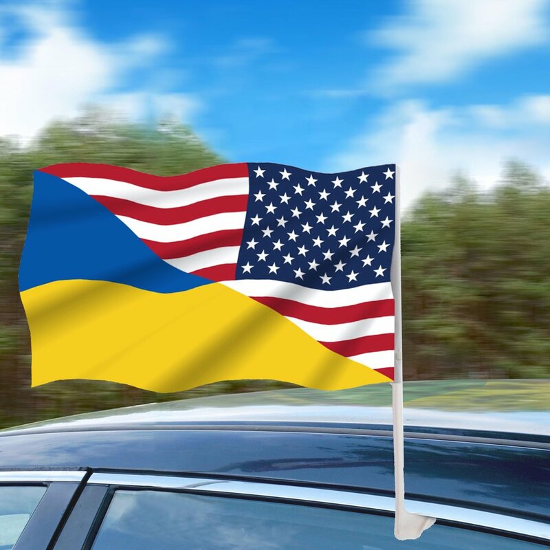 أوكرانيا SOS علم لنافذة السيارة 30*45 سنتيمتر مع سارية علم لون حية و تتلاشى برهان في الهواء الطلق الديكور راية باليد عصا العلم
