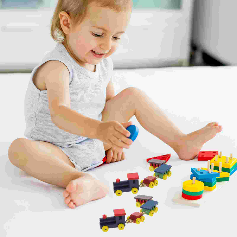 Juguetes de tren de casa de muñecas para niños, decoración de modelos en miniatura, accesorios de madera, dibujos animados
