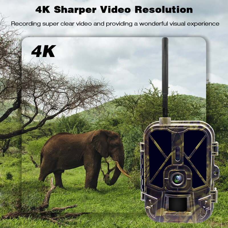 4K 라이브 스트림 미디어 앱 클라우드 서비스 사냥 트레일 카메라, 4G 30MP 야간 투시경 사진, HC940PRO 카메라, 리튬 배터리 없음