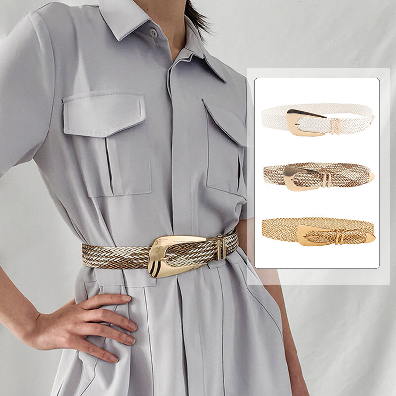 Cinturón de paja de PP para mujer, cinturón ancho elástico bohemio, Cinturón trenzado, vestido informal de verano, accesorios de ropa