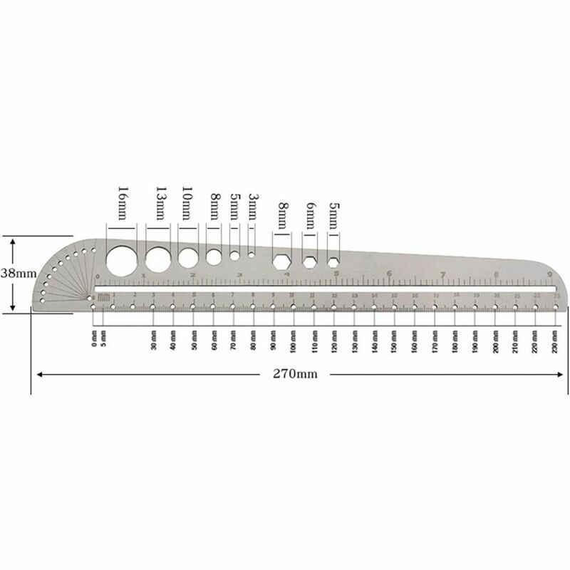Measuring Tool Geometry Silver Round for DIY Stainless Steel Protractor Ruler Straight Ruler Measuring Ruler Angle Protractor
