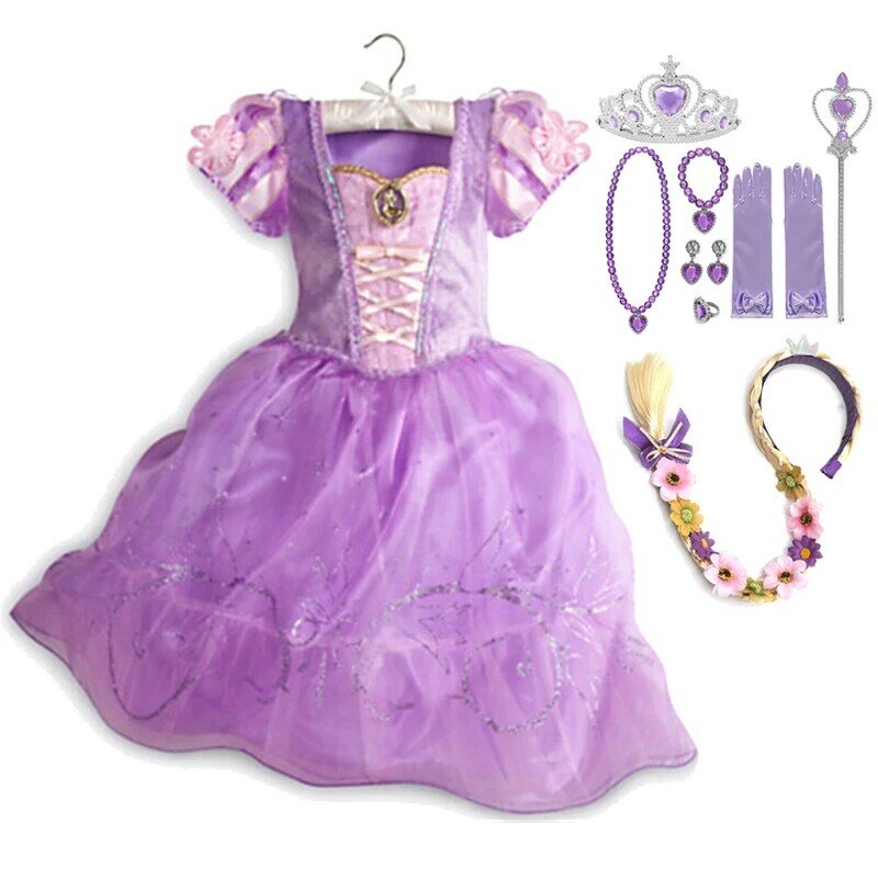 Disney Girl Rapunzel Princess Dress Baby Kids aggrovigliato travestimento Costume di carnevale di Halloween festa di compleanno abiti da fiaba