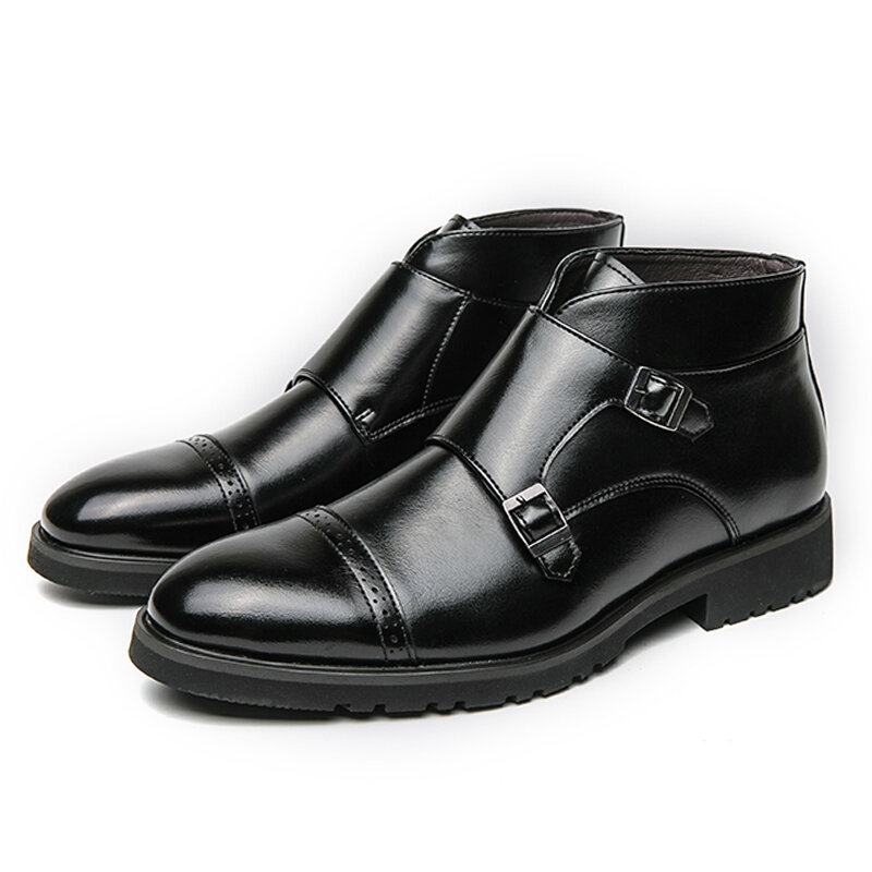 Botas de cuero de lujo con doble hebilla para hombre, zapatos informales con punta puntiaguda, cómodos, de alta calidad, para fiesta
