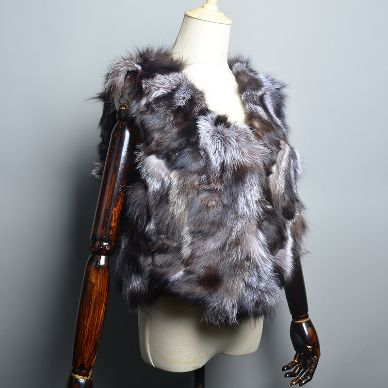 Colete de pele de raposa real feminino, colete quente de inverno, 100% prata natural, moda feminina, coletes genuínos, venda quente