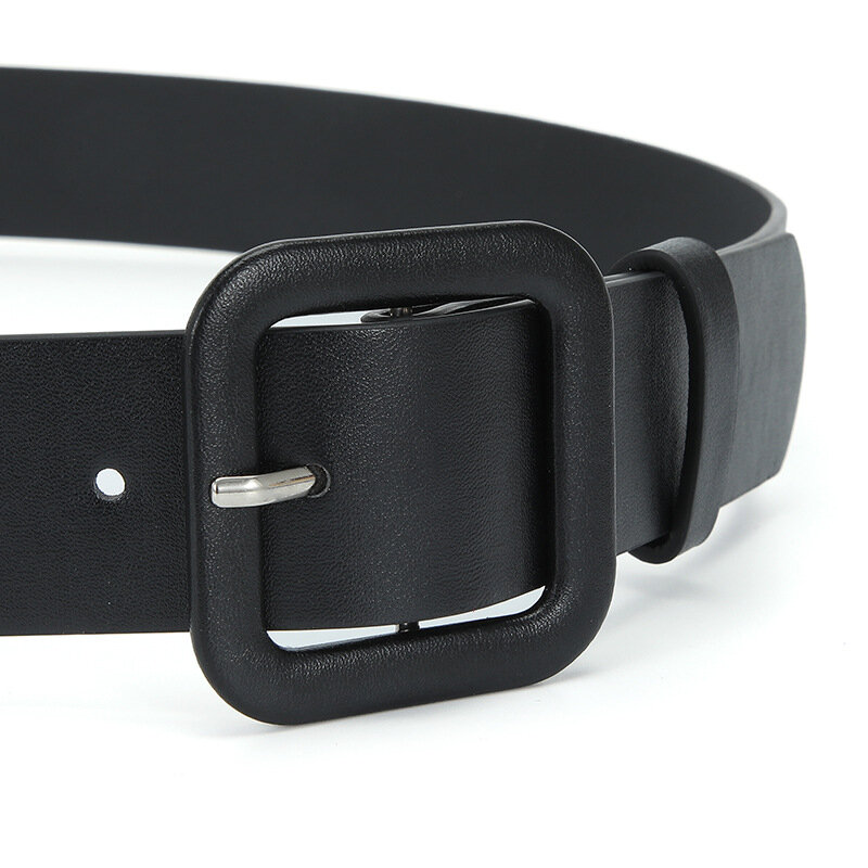 حزام جلد أسود رفيع للرجال والنساء ، أحزمة بإبزيم ، خصر ، موضة جديدة ، A14