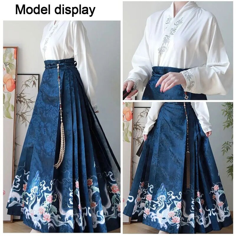Polyester Chinese Ming Moon Fox Hanfu Traditional Colorful Vintage Women Chinese Ming Hanfu Horse Face Skirt