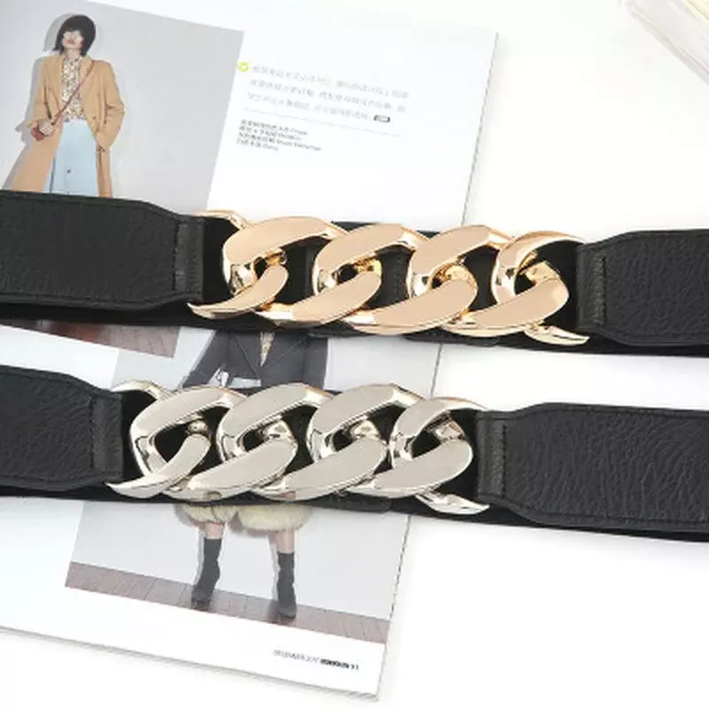 Fashionable Personality Chain Womens Elastic Metal Belt Womens Coat Dress Belt Luxury Gift