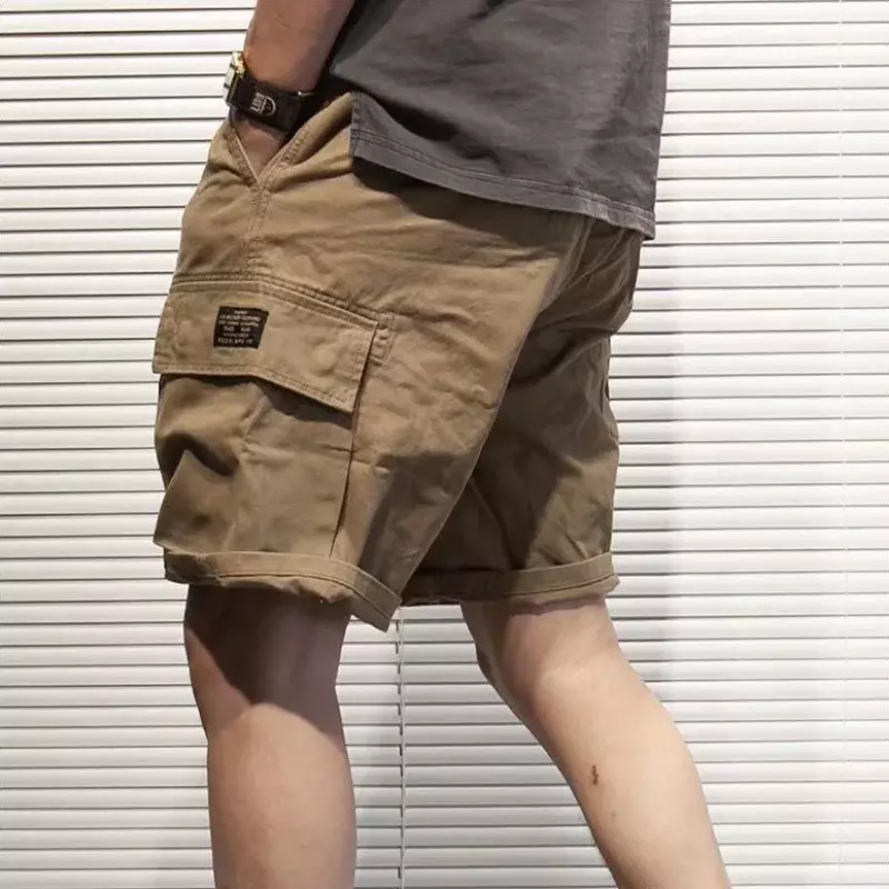 Calção masculino com bolsos de zíper, bermuda masculina com calça curta de Harajuku, corredor solto casual, moda luxo, verão, 2024