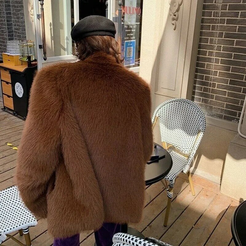 Женское пальто из искусственного лисьего меха, утепленная верхняя одежда средней длины, куртка, Свободный Повседневный Топ, Зимняя мода, новинка, 2024