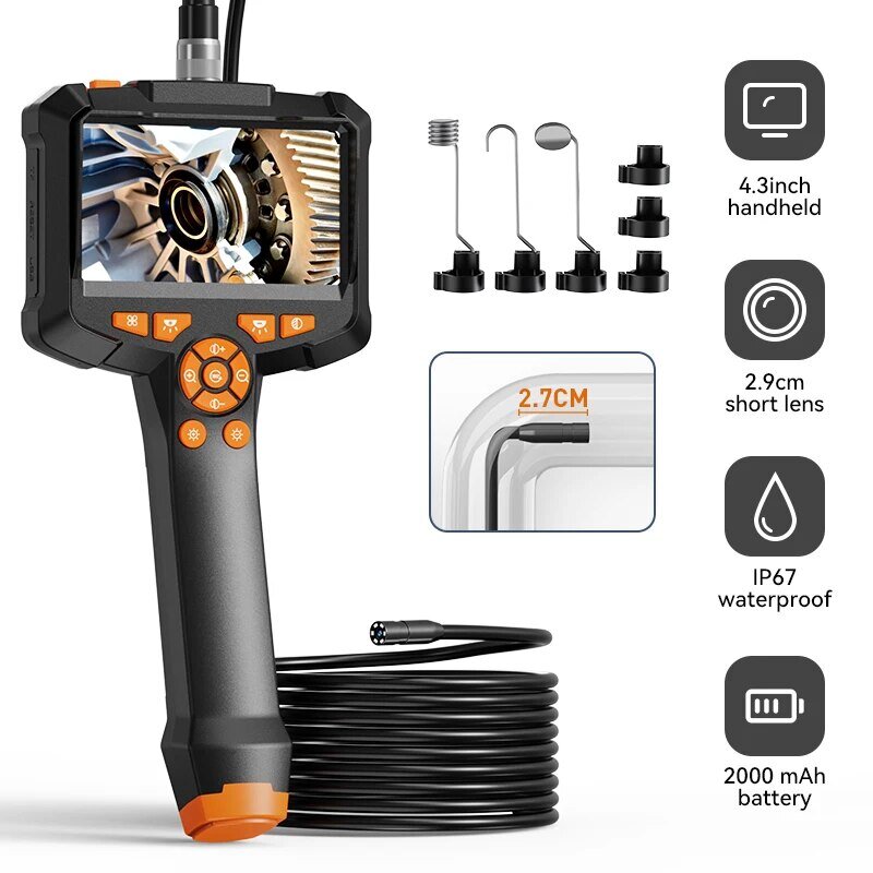 Caméra endoscopique industrielle pour l'inspection des égouts, endoscope pour voiture, objectif 8mm, écran IPS 4.3 pouces, étanche IP67, HD1080P
