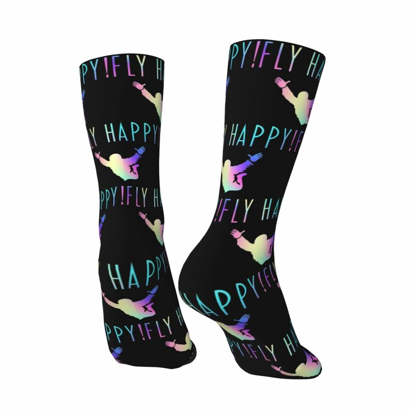 Skydive Fly Happy Colorful Skydiving Merch Men Women Socks Cozy Skydiver Parachuting Sport Middle Length Socks Super Soft Gifts