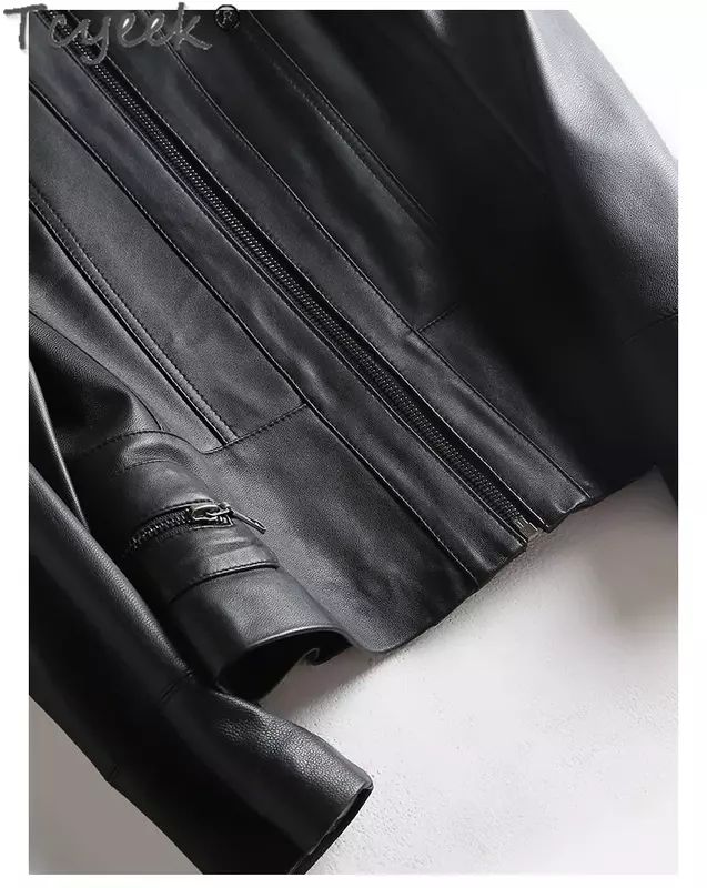 Tcyeek Real Leather Jacket Women 2023 Stand Collar Spring Fall Motocycle Jackets Women's Leather Jacket Top Layer Sheepskin Coat