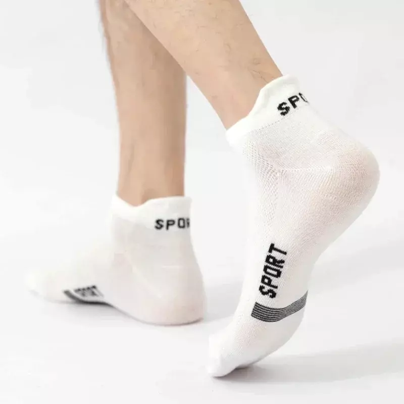 Fulsurpris ถุงเท้ากีฬาขาสั้นลำลองสำหรับผู้ชาย, ถุงเท้าแฟชั่นระบายอากาศได้ผ้าฝ้ายถุงเท้าหุ้มข้อสวมใส่สบายมีตัวอักษรคุณภาพสูง