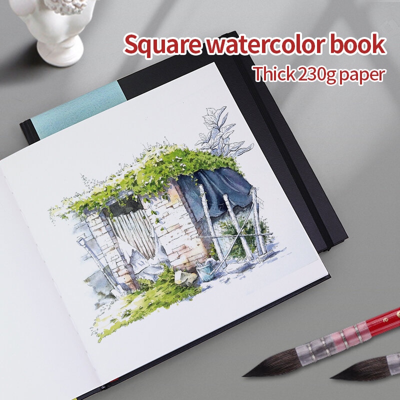 MIKAILAN  Square Watercolor Book Medium Coarse Grain 230g Wood Cotton Water Color Paper For Student Artist Draw Art Supplies