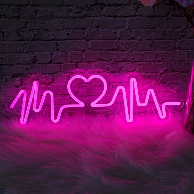 Lámpara Led de neón con logotipo de amor, cartel de latido del corazón, Fondo de pared, decoración de fiesta de Navidad, alimentada por Usb