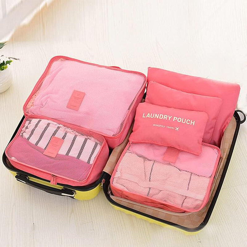 Organizador de bagagem com bagagem, mala de viagem organizada, pano Oxford durável, 6 cubos de embalagem, rosa, 2