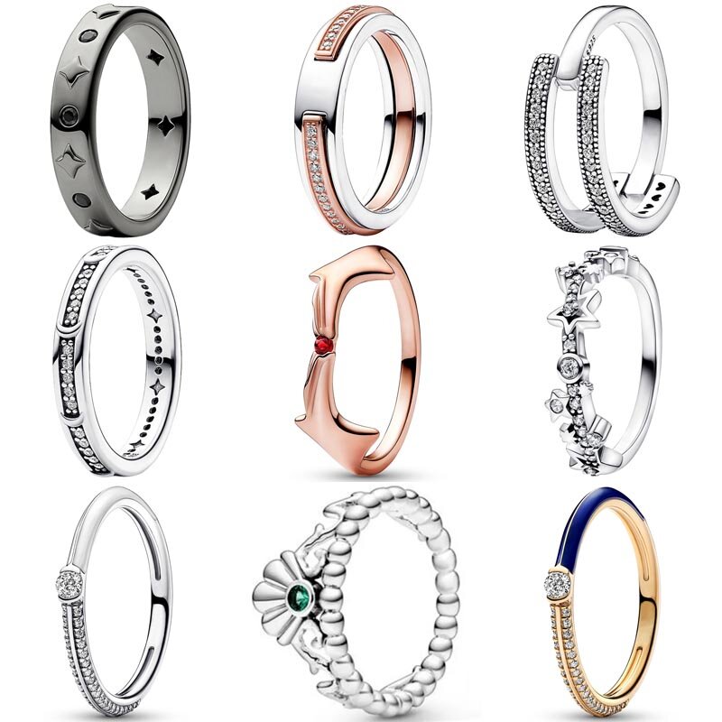 925 Sterling Silber Ring sternen klare Milchstraße Halbmond Signatur zweifarbige Sterne & Steine Band Ringe für Frauen Geschenk DIY Schmuck