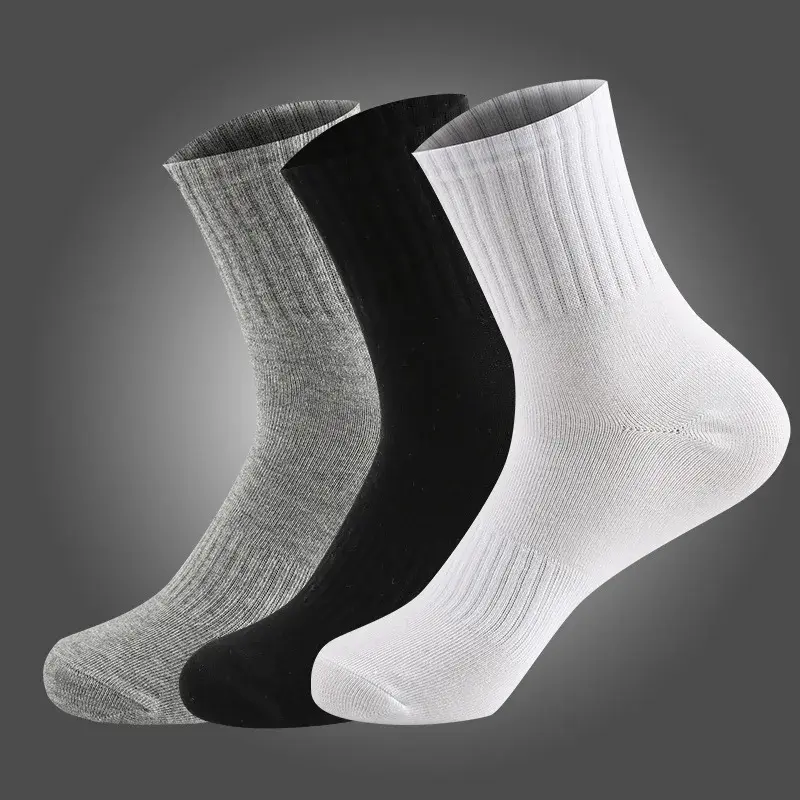 Meias esportivas de comprimento médio para casal, meias amarradas na cintura, cor sólida, esportes básicos, preto e branco, opções versáteis