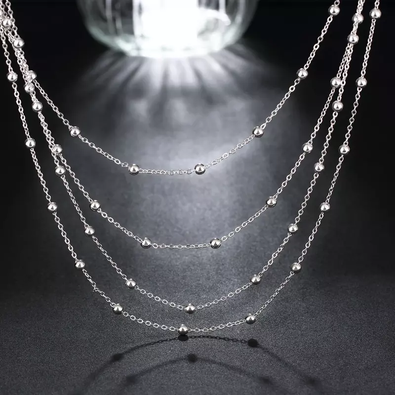 925 Sterling Silver Smooth Bead Chain Necklace para mulheres, jóias da moda, casamento, presentes de aniversário, venda quente, 18 pol