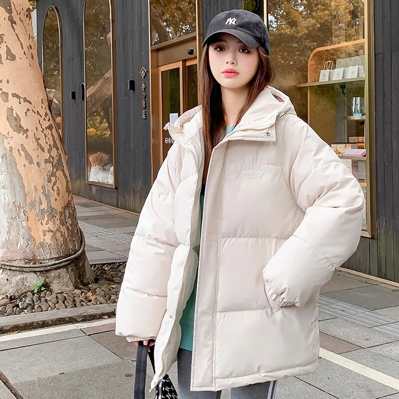 2023 nowa moda uniwersalny prosty hickowany puchowy płaszcz bawełniany damski zimowa bluza koreański luźna, bawełniana płaszcz zimny ciepły bawełniany płaszcz